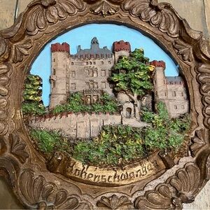 Vintage 3 D 8.5” Carved Hand Painted wall plaque featuring Hohenschwangau Castle